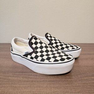 VANS Classic Slip-On Platform - Black & White Checkered - Size 5.5 Womens/4 Mens